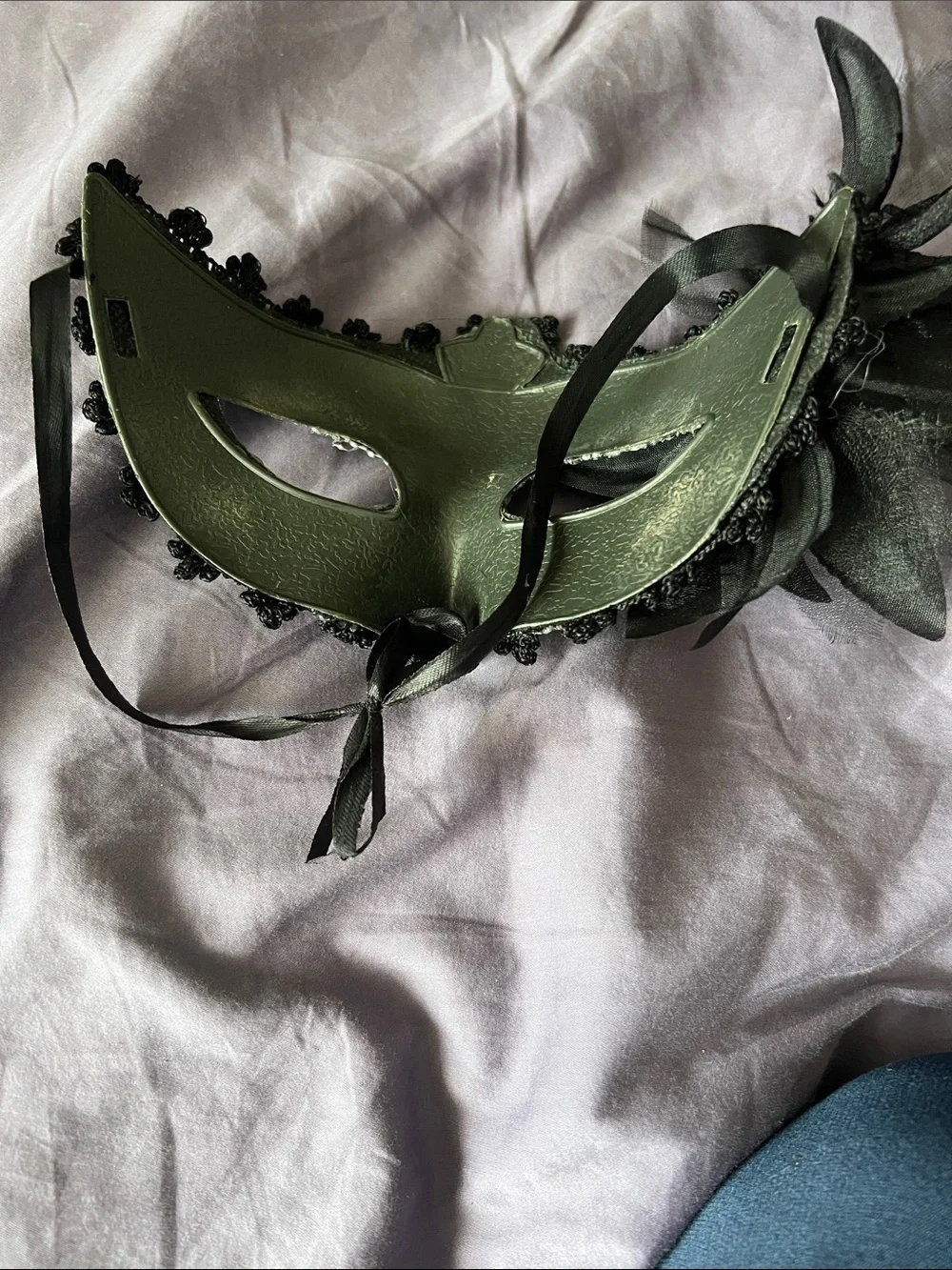 Black Lace Masquerade Mask with Flower Accent